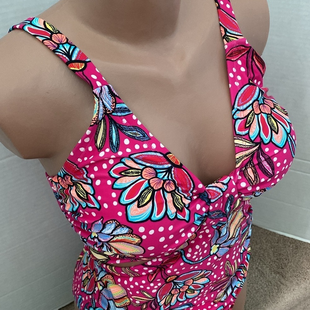Tabitha Brown Women's Floral Print Front Cutout One Piece Swimsuit Size 14W - Picture 5 of 14